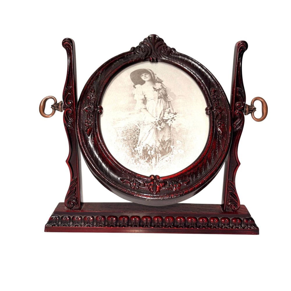 Vintage Ornate Oval Swivel Faux Wood Tilt Picture Frame 5" x 7" BRITISH~MCM - Picture 10 of 15